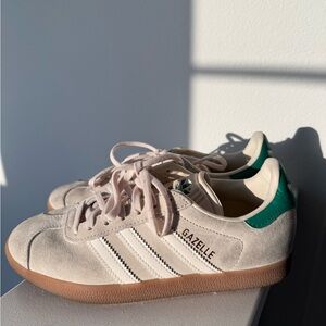 Adidas Gazelle Shoes in Light Beige and Dark Green